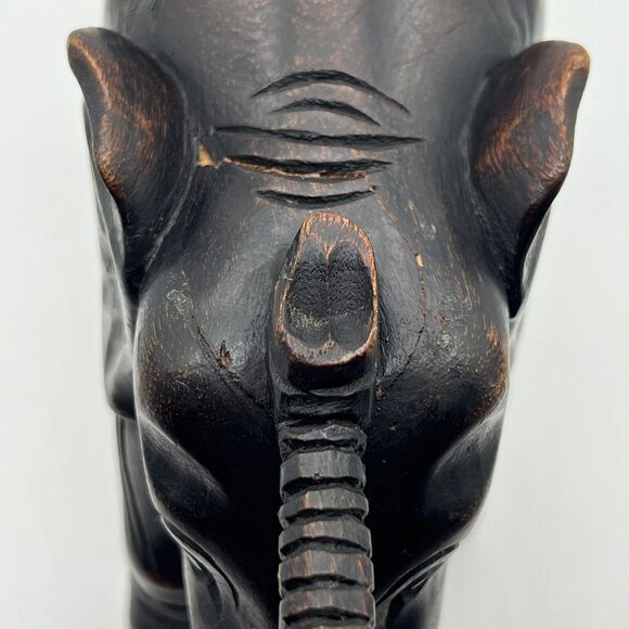 Vintage Wooden Elephant Hand Carved 6x9" Detailed Art Sculpture 1950s Figurine - Picture 7 of 16